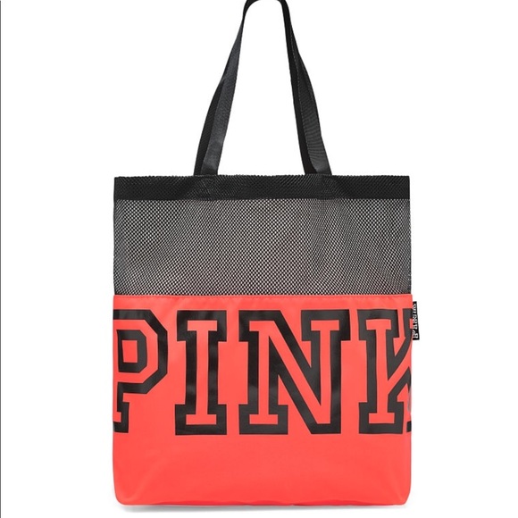 PINK Victoria's Secret Handbags - VS PINK Mesh Tote Bag - Neon Red